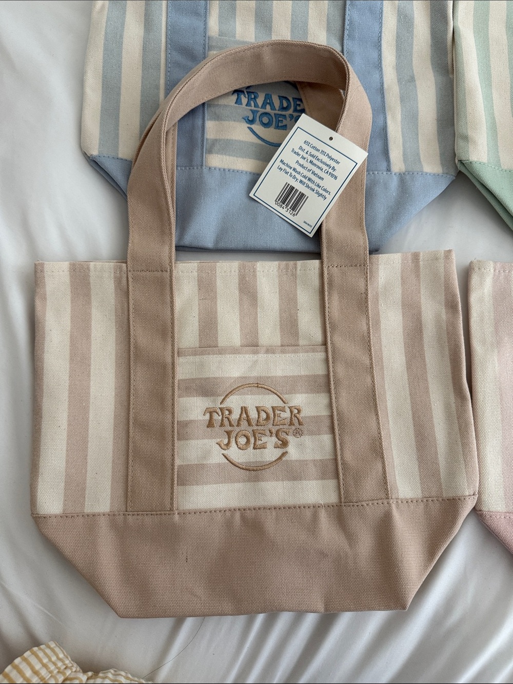 Trader Joe’s Pastel Striped Canvas Tote - Pink, Blue, Green, Beige (all 4 bags) - Picture 3 of 6